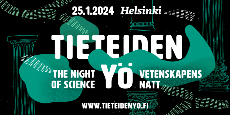 Tieteiden yön logo ja teksti: 25.1.2024 Helsinki, www.tieteidenyo.fi.