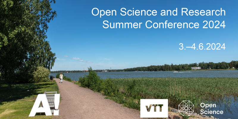The illustration depicts a path along the waterfront. The organisers' logos have been added along with the text: Open Science and Research Summer Conference 2024. June 3–4, 2024.