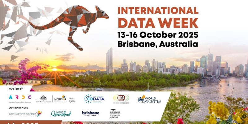 International Data Week -mainoskuva, jossa tapahtuman tiedot ja sponsorit