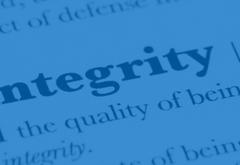 Sana "integrity" lihavoituna tekstin keskellä.
